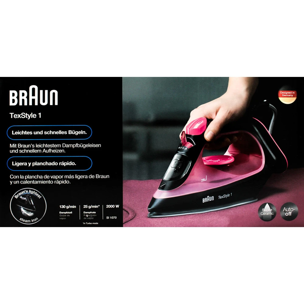 Braun SI1070PU TexStyle 1 Dampfbügeleisen Samtlila/schwarz 4 Braun SI1070PU TexStyle 1 Dampfbügeleisen Samtlila/schwarz – Bild 2