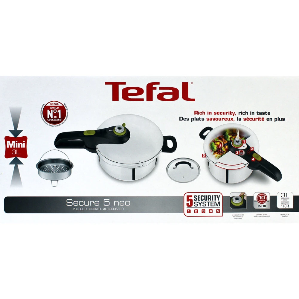 Tefal P2534046 Secure 5 Neo Schnellkochtopf Mini Edelstahl 3L 3 Tefal P2534046 Secure 5 Neo Schnellkochtopf Mini Edelstahl 3L